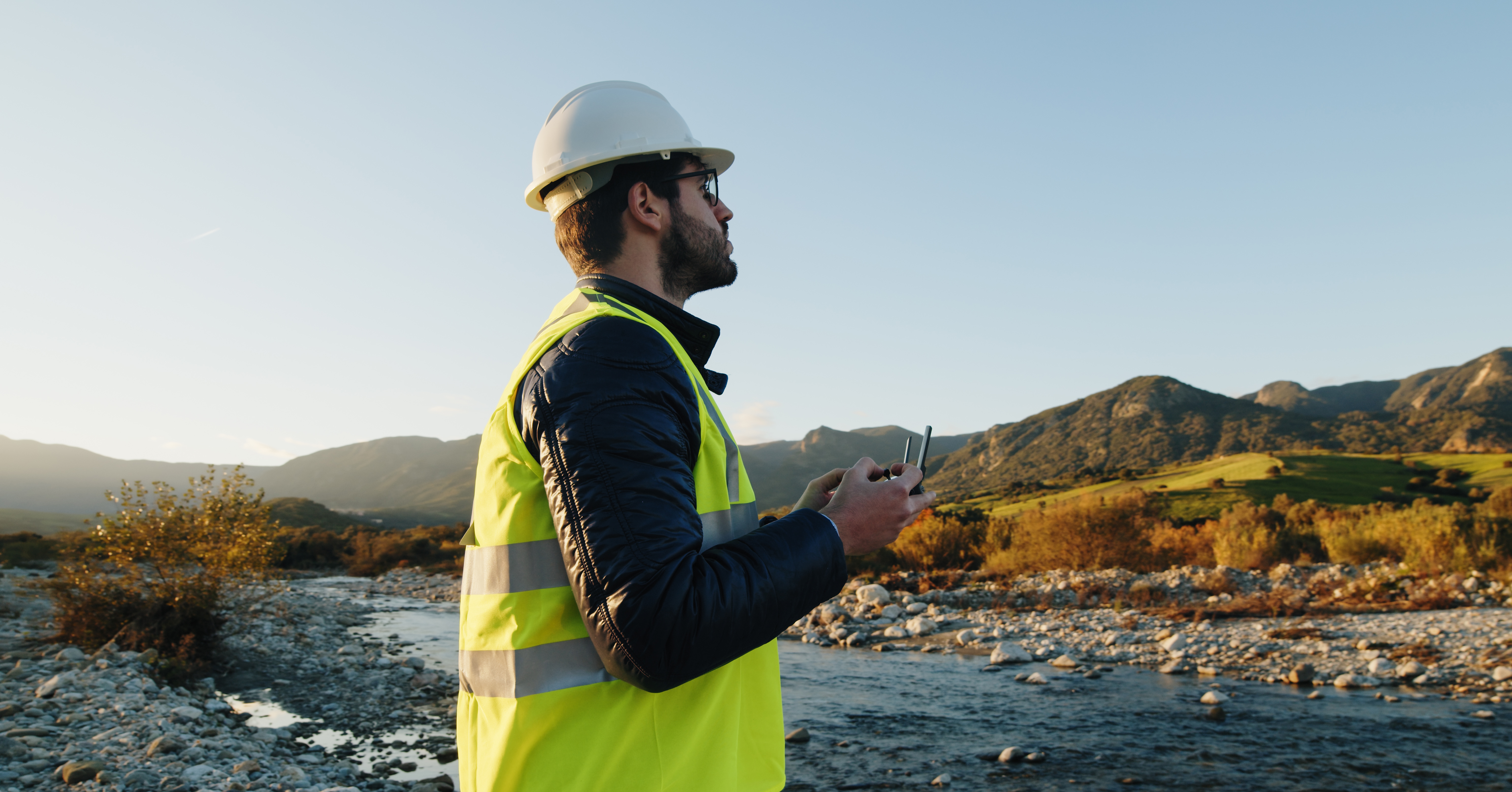 engineer with remote controller of drone